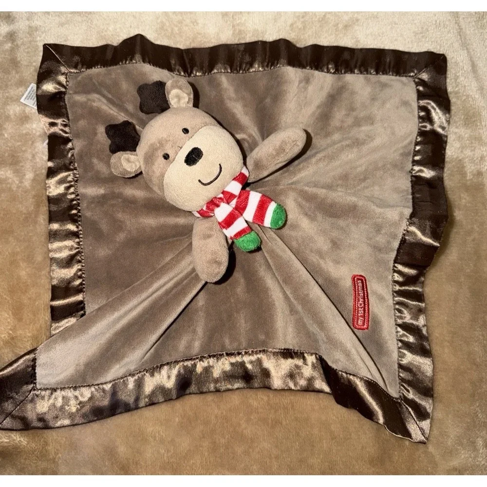 Carters Lovey Reindeer Security Blanket First Christmas Rattle Brown
